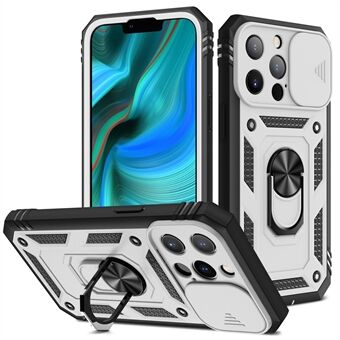 Pudotusta estävä, hyvin suojattu kameran liukusäädin, metallinen jalusta 3-in-1 TPU + PC-puhelimen suojakuori iPhone 13 Pro - White/Black