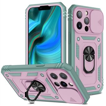 Pudotusta estävä, hyvin suojattu kameran liukusäädin, metallinen jalusta 3-in-1 TPU + PC-puhelimen suojakuori iPhone 13 Pro - Pink/Green