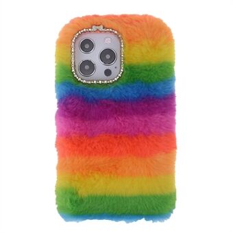 Rainbow Furry Fluffy Puhelinkuori Pehmeä TPU-takakuori Bling Rhinestonella iPhone 13 Pro 6,1 tuumalle