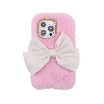 Söpö 3D Bowknot Fuzzy Furry Lämmin Pehmo Fluffy Fur Pehmeä TPU-takakotelo Bling Rhinestonella iPhone 13 Pro 6,1 tuumalle