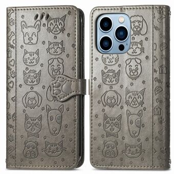 Cat Dog Pattern -jälki Scratch- Pudotuksenkestävä kaksipuolinen magneettilukko PU-nahkainen lompakkopuhelimen kansi Stand iPhone 13 Pro 6,1 tuumaa