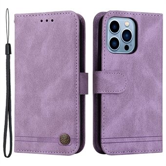 Stand Wallet Design Tree Pattern Metal Button Decor Puhelinkuoren suojus hihnalla iPhone 13 Pro 6,1 tuumaa