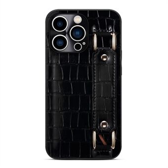 For iPhone 13 Pro 6.1 inch DW PU Leather Coated TPU Case Crocodile Texture Hand Strap Kickstand Card Holder Slot Cover