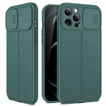 For iPhone 13 Pro 6.1 inch Litchi Texture Anti-fingerprint Slide Camera Cover PC+TPU Cell Phone Case