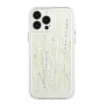 Flower Series for iPhone 13 Pro 6.1 inch Electroplated Metal Buttons Flower Pattern Printed 2mm Thickened Anti-fall Acrylic+TPU Phone Case