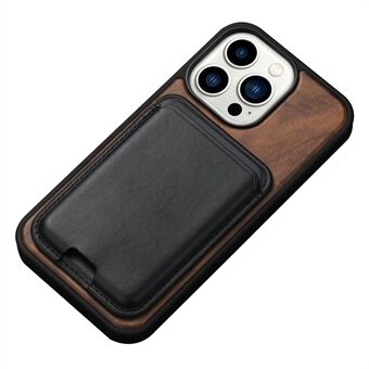 Puukotelo iPhone 13 Pro 6,1 tuuman suojaava puinen kotelo TPU Edge iskunkestävä puhelimen kansi irrotettavalla magneettikorttitelineellä
