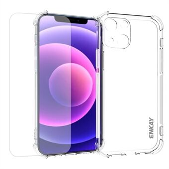 ENKAY Four Corner Cushions TPU-suojakotelo + 9H Hardness Tempered Glass -näyttökalvo iPhone 13 minille 5,4 tuumaa