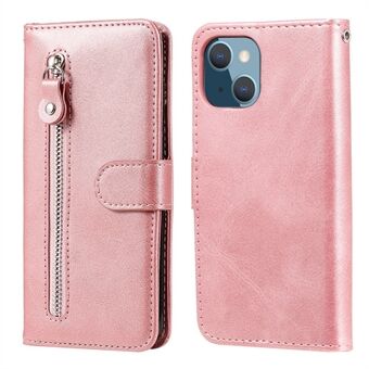 Pudotuksenkestävä vetoketjutasku nahkainen lompakko puhelimen kuori iPhone 13 mini - Rose Gold