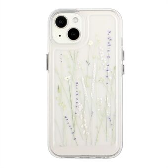 Flower Series for iPhone 13 mini 5.4 inch Acrylic+TPU Electroplated Metal Buttons Protector Flower Pattern Printed 2mm Thickened Shockproof Phone Case