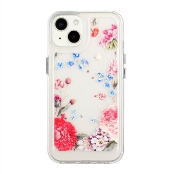 Flower Series for iPhone 13 mini 5.4 inch Acrylic+TPU Electroplated Metal Buttons Protector Flower Pattern Printed 2mm Thickened Shockproof Phone Case