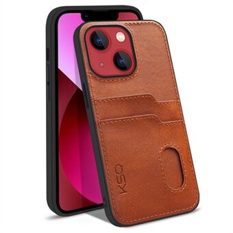 KSQ 002 Series for iPhone 13 mini 5.4 inch Anti-fall Shockproof Card Slots Phone Case PU Leather Coated PC+TPU Hybrid Shell