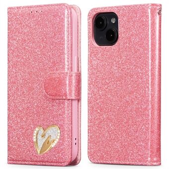 IPhone 13 mini Glitter Nahkakotelo Timantti Rakkaussydän Lompakko Jalusta Kääntökansi