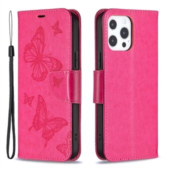 Imprint Butterfly Wallet PU-nahkainen magneettikiinnitys Stand läppäsuojus hihnalla iPhone 13 Pro Max 6,7 tuumalle