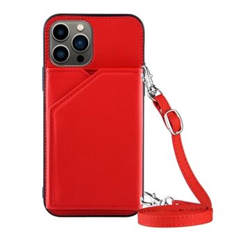 PU-nahkapäällysteinen ihokosketustuntuma TPU-puhelinkotelo korttipidike Kickstand Design Suojakuori olkahihnalla iPhone 13 Pro Max 6,7 tuumalle