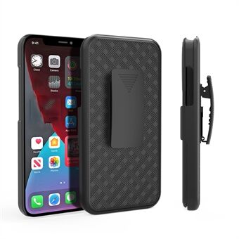 Kudottu rakenne kääntyvä vyökiinnike Kickstand Design Scratch Iskunkestävä PC + TPU-hybridikotelo iPhone 13 Pro Max 6,7 tuumalle - musta