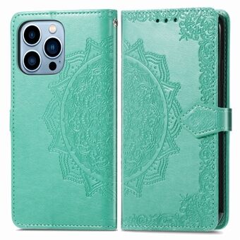 Mandala Flower Embossment PU Stand Lompakko Phone Flip Case Shell iPhone 13 Pro Max 6,7 tuumalle