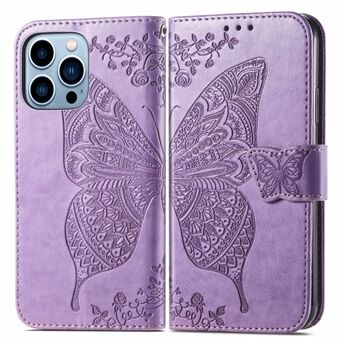 Nahkainen puhelimen lompakkokotelon Stand kansi painettu Butterfly Flower -puhelimelle iPhone 13 Pro Max 6,7 tuumalle