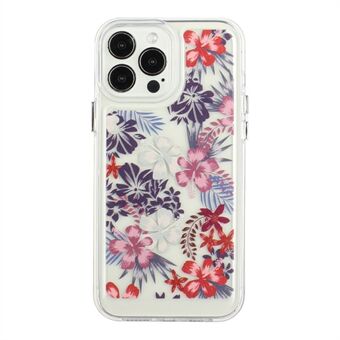 Flower Series for iPhone 13 Pro Max 6.7 inch Acrylic+TPU Electroplated Metal Buttons Cover Flower Pattern Printed 2mm Thickened Anti-fall Phone Case