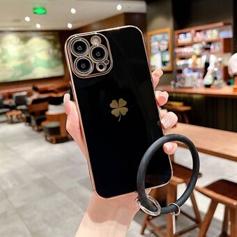 Pudotuksenkestävä puhelinkuori iPhone 13 Pro Max 6,7 tuuman Four-Leaf Clover Galvanoitu kulumisen estävä TPU-puhelimen suojus silikonihihnalla