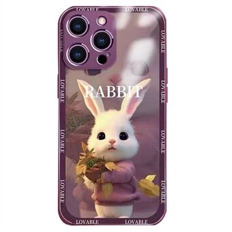 Söpö sarjakuva Rabbit takakuori iPhone 13 Pro Max 6,7 tuuman karkaistu lasi + TPU puhelimen suojakuori