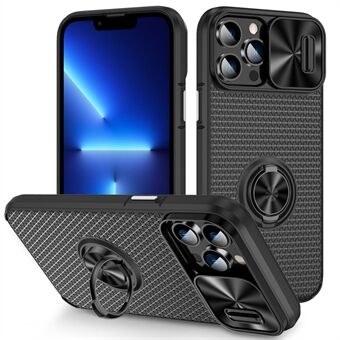 Puhelinkuori iPhone 13 Pro Max Ring Kickstand Slide Lens Shield PC+TPU-puhelimen suojus