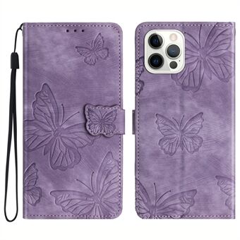 Skin-touch-puhelimen suojakuori iPhone 13 Pro Max 6,7 tuuman PU- Stand lompakko Butterfly painatuskotelo