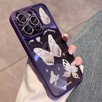 IPhone 13 Pro Max pölytiivis lasi + TPU puhelinkuori Platinum Butterfly Glittery Powder Decor Shell