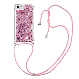 For iPhone SE (2022)/SE (2020)/6/7/8 YB Quicksand Series-4 Drop Resistant Glitter Quicksand Liquid TPU Cover Phone Shell with Adjustable Lanyard