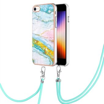 YB IMD Series-9 for iPhone SE (2022)/(2020)/8 4.7 inch/7 4.7 inch Electroplating Phone Case IMD Marble Pattern TPU Back Cover with Lanyard