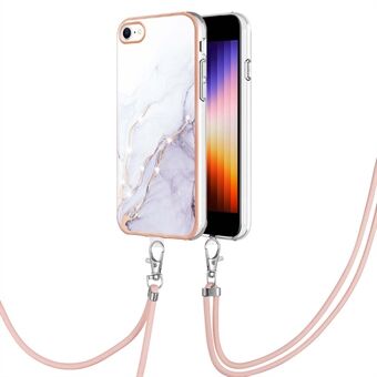 YB IMD Series-9 for iPhone SE (2022)/(2020)/8 4.7 inch/7 4.7 inch Electroplating Phone Case IMD Marble Pattern TPU Back Cover with Lanyard