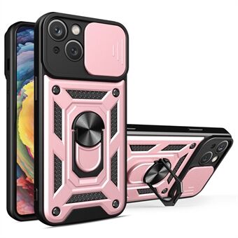 IPhone 14:lle 6,1 tuuman liukukameran suojus kova PC + TPU- Ring Kickstand puhelimen kuori