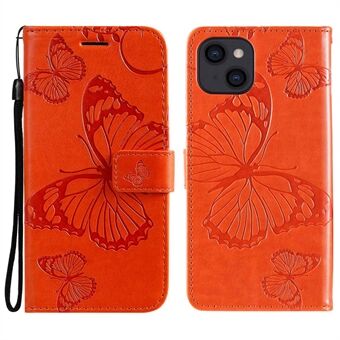 KT Leather Series-2 iPhone 14:lle 6,1 tuuman pudotuksenkestävä Butterfly-painettu PU-nahkakuori Scratch puhelimen lompakkotelineen Stand