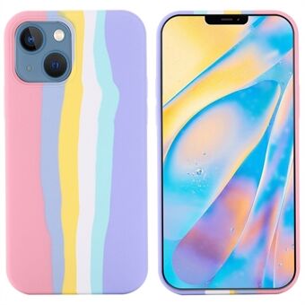 IPhone 14:lle 6,1 tuuman Rainbow Design nestemäinen silikoni puhelimen suojakuori