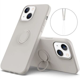 IPhone 14 6,1 tuuman matkapuhelinkotelolle magneettinen metallilevy Design Sormusteline Ring nestemäinen silikoni puhelimen suojus rannehihnalla