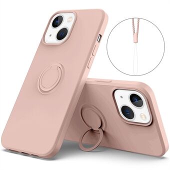 IPhone 14 6,1 tuuman matkapuhelinkotelolle magneettinen metallilevy Design Sormusteline Ring nestemäinen silikoni puhelimen suojus rannehihnalla