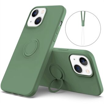 IPhone 14 6,1 tuuman matkapuhelinkotelolle magneettinen metallilevy Design Sormusteline Ring nestemäinen silikoni puhelimen suojus rannehihnalla