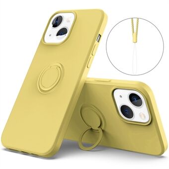 IPhone 14 6,1 tuuman matkapuhelinkotelolle magneettinen metallilevy Design Sormusteline Ring nestemäinen silikoni puhelimen suojus rannehihnalla