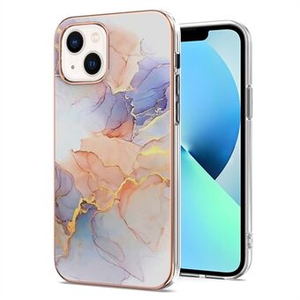 IPhone 14:lle 6,1 tuuman YB IMD Series-1 Anti-sormenjälkiä estävä Soft Touch TPU-kuori Galvanointireuna Edge Marble Kukkakuvioiden tuki Langaton latauskuori