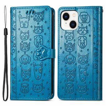 Painettu Cat Dog Pattern -puhelimen suojakuori iPhone 14:lle 6,1 tuumaa, PU-nahkaa + TPU-monipuolinen Stand