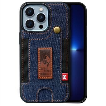 IPhone 14 6,1 tuuman Card Slot Design Käsihihna Farkut Kangas + Nahkapäällysteinen TPU-puhelinkotelo