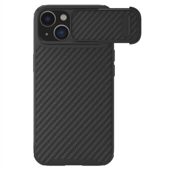 NILLKIN Carbon Fiber -kuori iPhone 14:lle, kova PC Taka TPU-kehyksen puhelimen suojus liukukameran suojalla