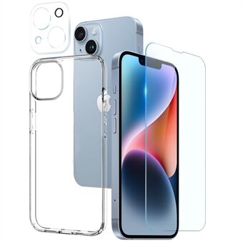 NORTHJO TPU -puhelinkotelo iPhone 14 Anti-Fall Ultra Clear 3 in 1 -suojakuorelle, jossa karkaistu lasi näytönsuoja / kameran linssin suojus