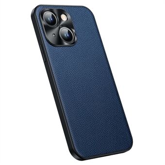 Suojakuori iPhone 14 putoamattomalle puhelinkuorelle lehmännahkainen Litchi Texture TPU -takakansi metallikamerakehyksellä