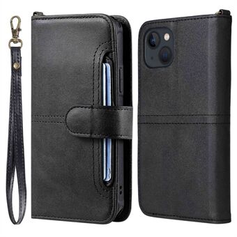 KT Leather Series-4 iPhone 14 PU Nahkainen iskunkestävä puhelinteline Stand 2-in-1 Irrotettava TPU-takakansi hihnalla