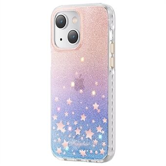 KINGXBAR Iskunkestävä suojakuori iPhone 14 Sparkle Glitters -puhelinkotelolle, kova PC+PET IMD Anti-Yellow -puhelimen kuori jalokivikoristeella