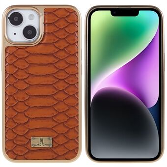 FIERRE SHANN iPhone 14 Python Texture PU Nahkapäällysteinen TPU Puhelimen takakuori Sähköpinnoitettu putoamisen estävä Scratch suojus