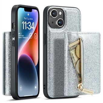 DG.MING M3 Series iPhone 14 2-in-1 Irrotettava iskunkestävä puhelinkotelo Kiiltävä vetoketjullinen lompakko Magneettinen takakansi Jalusta