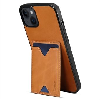 DENIOR Card Holder Kickstand Case iPhone 14:lle Iskunkestävä puhelinkotelo Aito nahkapäällysteinen TPU kova PC-suojus