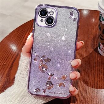 IPhone 14:lle Gradient Glitter Powder Joustava TPU-takakuori tekojalokivi Decor Flower Design -pudotuksenkestävä kotelo