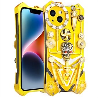 IPhone 14:lle Metal Mechanical Gear Armor Case Käsintehty Skull Iskunkestävä Puhelinkuori - Kulta